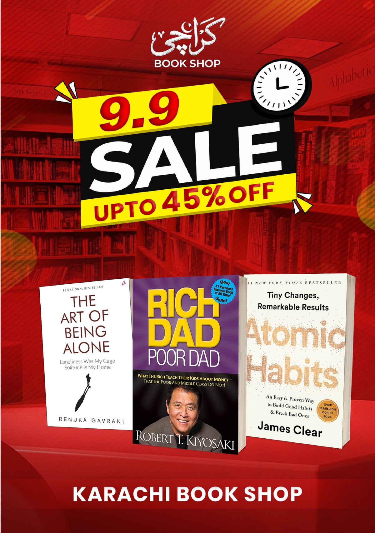 Rich Dad Poor Dad + Atomic Habits + The Art of Being Alone, Special Self-Help Book Set